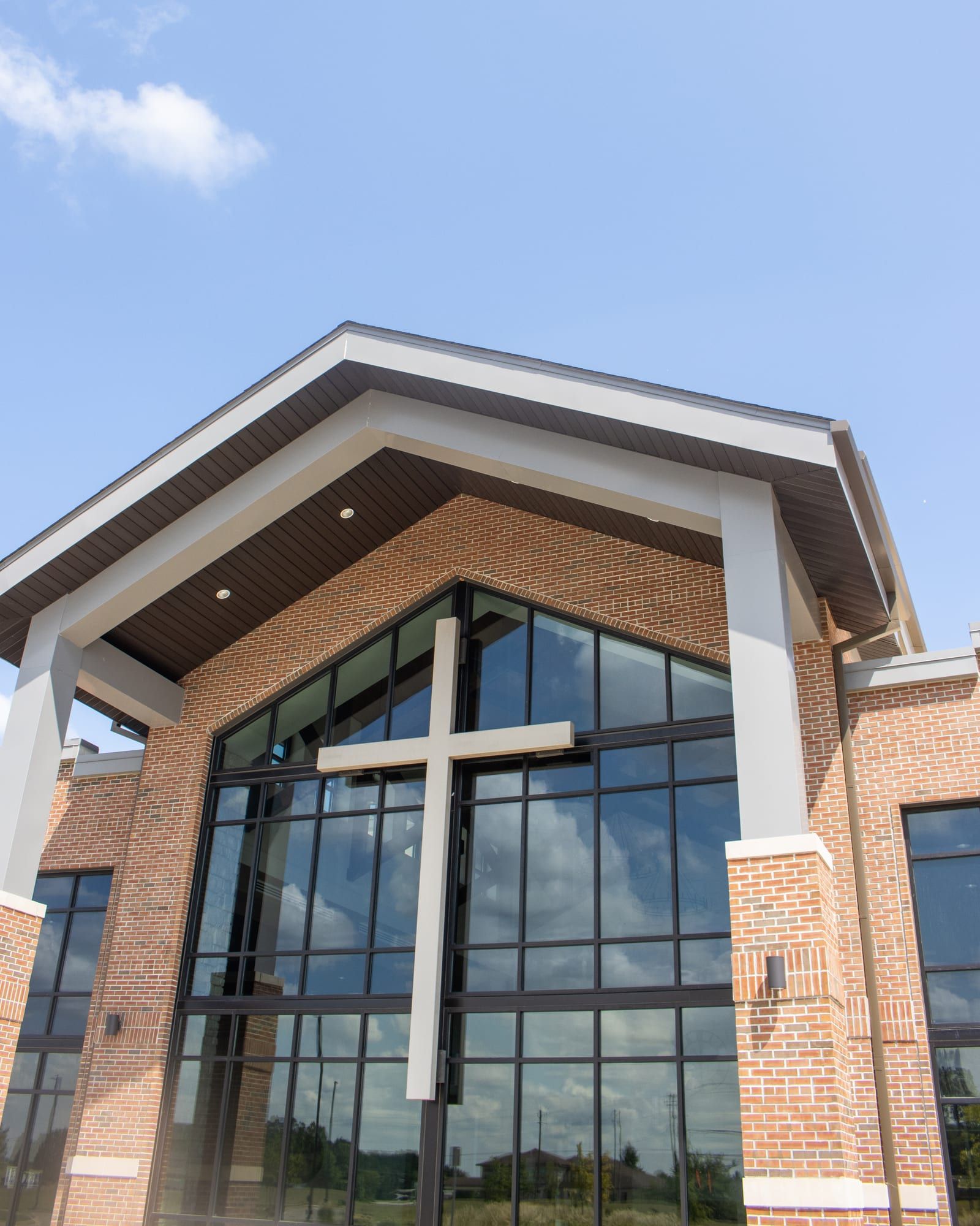 The entrance: glass doors to the left of the large window